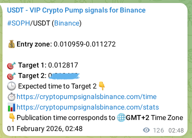Authenticated SOPH pump signal on Binance, 01 February 2026, 06:16