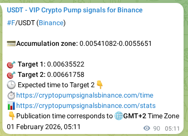 Market signal proof: F pump from Binance, 01 February 2026, 07:11