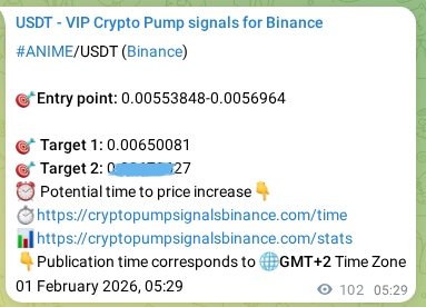 Binance pump signal verification for ANIME at 01 February 2026, 07:33
