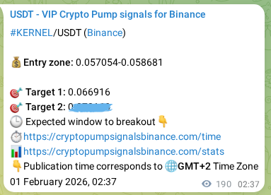 Live proof of KERNEL pump signal on Binance, 01 February 2026, 07:53