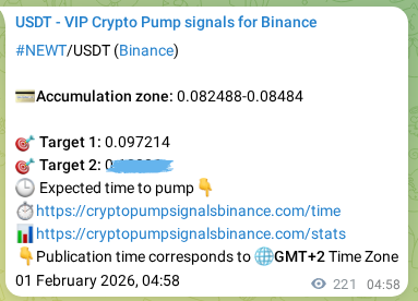 Crypto pump signal confirmation: NEWT on Binance, 01 February 2026, 10:45