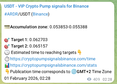 Pump signal proof for ARDR on Binance at 01 February 2026, 13:49