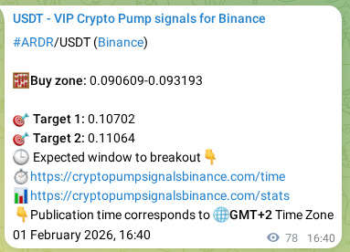 Quantitative verification: ARDR trading signal proof on Binance, 01 February 2026, 16:02