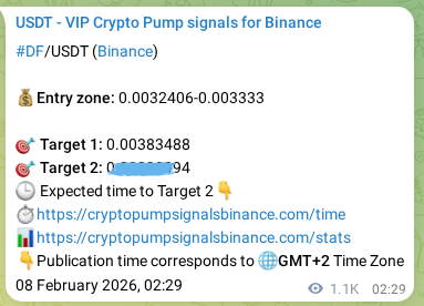 Trading signal proof: DF pump from Binance, 09 February 2026, 09:40