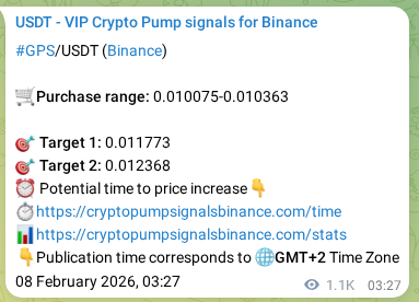 Real-time proof of GPS pump signal on Binance, 09 February 2026, 10:04