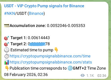 Crypto trading signal proof: NKN pump on Binance, 09 February 2026, 10:20