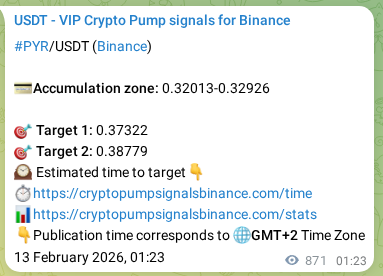 Authenticated proof of PYR's pump signal on Binance at 14 February 2026, 01:34 Authenticated proof of PYR's pump signal on Binance at 14 February 2026, 01:34