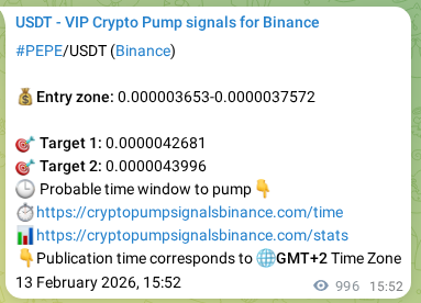 Verify the crypto pump signal for PEPE on Binance, 14 February 2026, 19:11 Crypto pump signal verification for PEPE on Binance, 14 February 2026, 19:11