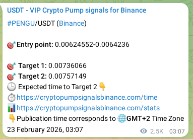 View the signal proof for PENGU pump on Binance at 25 February 2026, 23:36 Signal proof for PENGU pump on Binance at 25 February 2026, 23:36