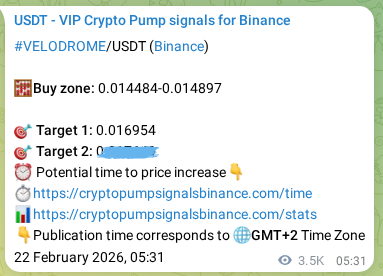 Real-time proof of VELODROME pump signal on Binance, 26 February 2026, 06:40