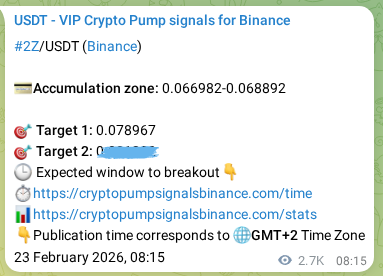 Verification image for 2Z pump signal on Binance at 26 February 2026, 10:05