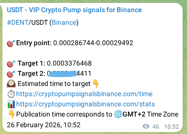 Authenticated DENT pump signal on Binance, 26 February 2026, 12:09