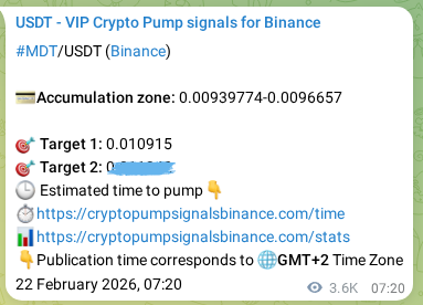 Binance signal verification for MDT pump, 26 February 2026, 12:32