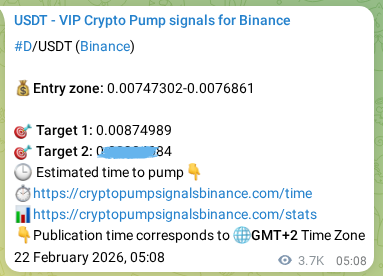 Trading signal confirmation: D pump on Binance at 26 February 2026, 12:48