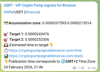Signal proof for WIN pump on Binance at 26 February 2026, 16:24