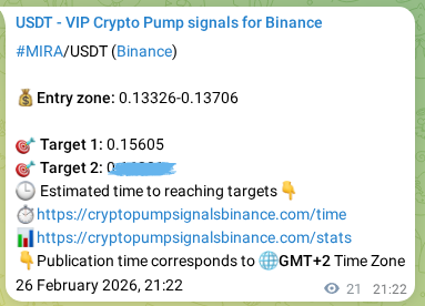 Signal authentication: MIRA pump on Binance at 26 February 2026, 21:22