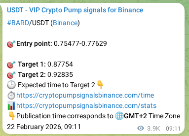 Real-time verification of BARD pump signal on Binance, 26 February 2026, 22:00