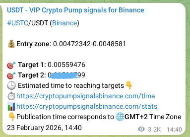 Authenticated proof of USTC's pump signal on Binance at 27 February 2026, 07:04