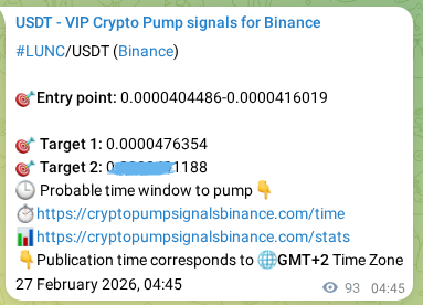 Binance trading signal proof for LUNC pump, 27 February 2026, 07:05