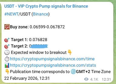 Real-time proof of NEWT pump signal on Binance, 27 February 2026, 09:52