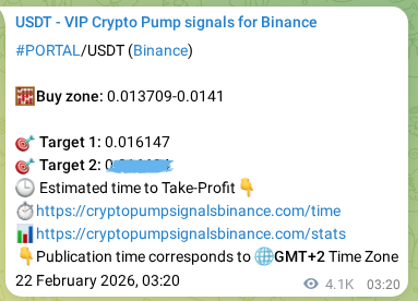 Crypto signal proof: PORTAL pump on Binance, 27 February 2026, 20:14