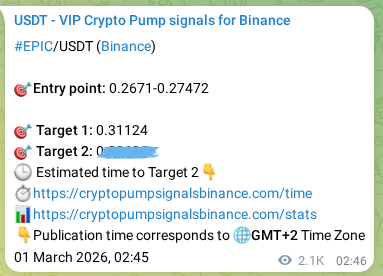 Trading signal proof: EPIC pump from Binance, 03 March 2026, 14:12 Trading signal proof: EPIC pump from Binance, 03 March 2026, 14:12