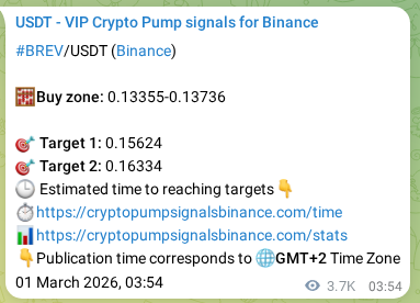 Crypto market signal proof: BREV pump on Binance, 05 March 2026, 09:43