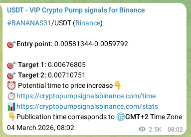 Binance pump signal proof for BANANAS31 on 07 March 2026, 06:28