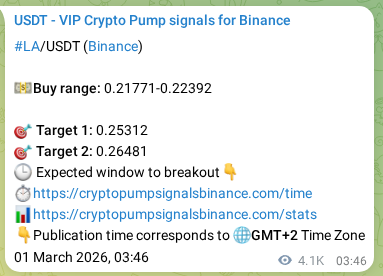 Binance trading signal proof for LA pump, 07 March 2026, 06:42