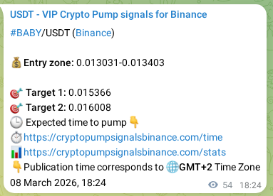 Signal proof for BABY pump on Binance at 08 March 2026, 19:31