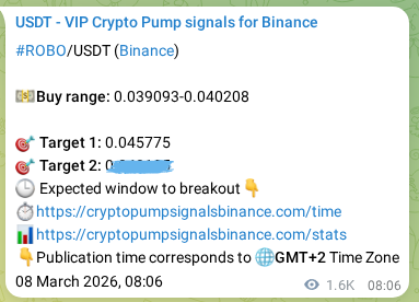 Proof of ROBO pump signal on Binance at 10 March 2026, 03:18
