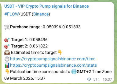 Trading signal proof: FLOW pump from Binance, 10 March 2026, 05:40