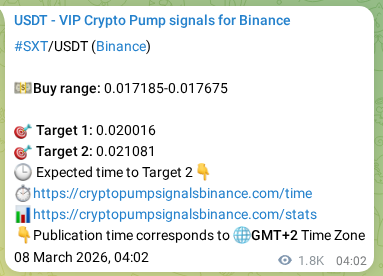 Real-time proof of SXT pump signal on Binance, 10 March 2026, 06:54