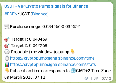 Binance exchange signal proof for EDEN, 10 March 2026, 08:33