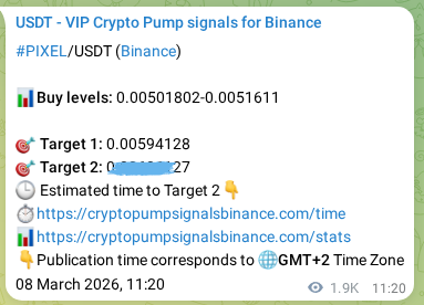 Verify the crypto signal proof for PIXEL on Binance, 10 March 2026, 16:10 Crypto signal proof: PIXEL pump on Binance, 10 March 2026, 16:10