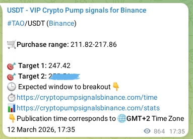 Authenticated proof of TAO's pump signal on Binance, 13 March 2026, 15:34