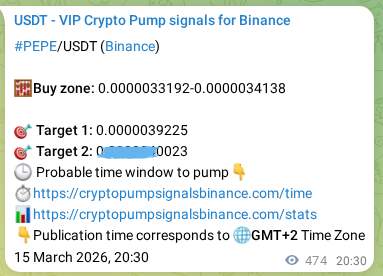 Trading signal proof: PEPE pump from Binance, 16 March 2026, 09:03