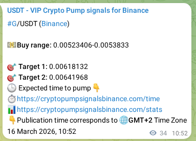 Binance exchange signal proof for G, 16 March 2026, 11:32