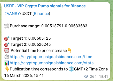 Crypto trading signal confirmation: VANRY pump on Binance, 16 March 2026, 23:00