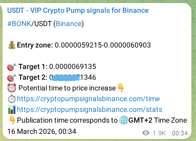 Binance trading signal proof for BONK pump, 18 March 2026, 04:12