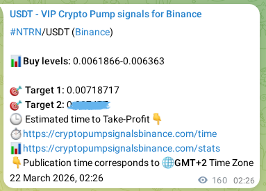 Proof of NTRN pump signal on Binance at 22 March 2026, 06:53