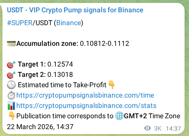 Binance pump signal proof for SUPER on 26 March 2026, 02:31