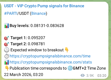 Signal verification: PARTI pump on Binance at 26 March 2026, 15:52