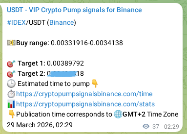 Proof of IDEX pump signal on Binance at 29 March 2026, 03:30