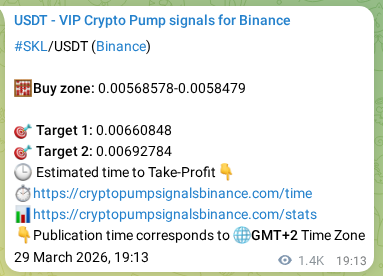 Trading signal proof: SKL pump from Binance, 31 March 2026, 09:05 Trading signal proof: SKL pump from Binance, 31 March 2026, 09:05