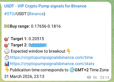 View the proof of STO pump signal on Binance at 01 April 2026, 01:27 Proof of STO pump signal on Binance at 01 April 2026, 01:27