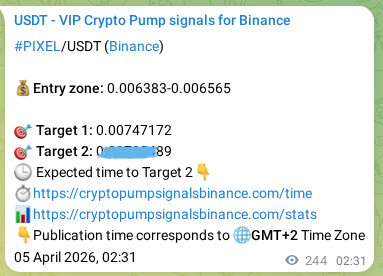 Binance pump signal proof for PIXEL on 05 April 2026, 09:17