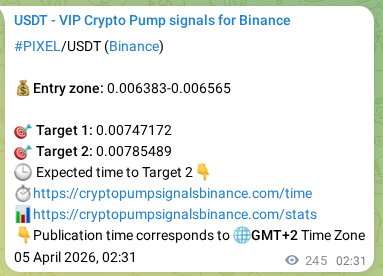 Authenticated proof of PIXEL's pump signal on Binance at 05 April 2026, 09:19