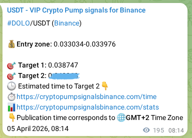 Crypto market signal proof: DOLO pump on Binance, 05 April 2026, 13:39