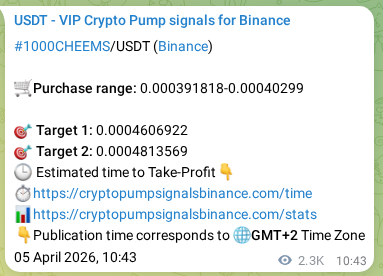 Signal verification: Confirm 1000CHEEMS pump on Binance at 08 April 2026, 01:25 Signal verification: 1000CHEEMS pump on Binance at 08 April 2026, 01:25
